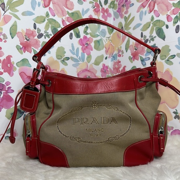 💯Authentic PRADA 
Jacquard Logo Hobo Corda Rosso🍀 - Picture 16 of 17